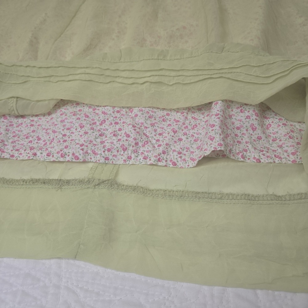Vintage Apostrophe Sage Green Floral Layered Chiffon Midi Skirt Sz L 34 Waist - Picture 5 of 15
